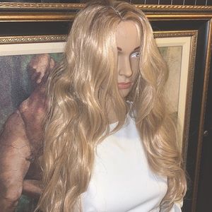 20 inch blonde human natural waves hair wig